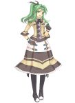  :d atelier atelier_(series) atelier_lise_alchemist_of_ordre bangs black_legwear blue_eyes boots circlet dress flat_chest frilled_skirt frills gem gloves green_eyes green_hair gust hair_between_eyes hair_ribbon hair_twirling hairband high_ponytail highres hilda_(atelier) long_hair long_skirt looking_at_viewer necktie official_art open_mouth payot pleated_skirt ponytail ribbon simple_background skirt smile solo standing strap thigh_boots thighhighs turtleneck watanuki_nao white_background 