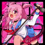  choker futaba_841 microphone pink_eyes pink_hair school_uniform serafuku wink yui_(angel_beats!) 