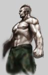  bad_id beard brown_hair clenched_hand clenched_hands cozy facial_hair fatigues male manly mohawk muscle shirtless simple_background solo veins 