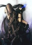  black_rock_shooter black_rock_shooter_(character) blue_eyes highres long_hair navel ros solo twintails unzipped 