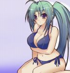  blue_eyes green_hair highres jontake long_hair side_ponytail soul_link swimsuit yuu_yamanami 