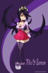 1girl alternate_costume arm_behind_back breasts character_name choker cleavage dress fangs filia_(skullgirls) highres large_breasts lips nextgrandcross red_eyes samson_(skullgirls) skullgirls smile standing tagme thigh-highs yellow_eyes zettai_ryouiki 