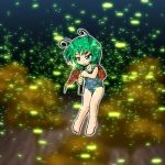  barefoot cape electric_wind_instrument fireflies green_eyes green_hair instrument short_hair swimsuit touhou winn wriggle_nightbug 