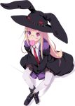  ankle_boots blonde_hair boots candy glasses hat ink_(artist) lollipop long_hair majolica_le_fay mouth_hold necktie ookami-san ookami-san_to_shichinin_no_nakamatachi pantyhose purple_eyes purple_legwear robe school_uniform skirt stitches swirl_lollipop violet_eyes white_pantyhose witch_hat 