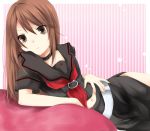  brown_hair long_hair midriff navel ookami-san ookami-san_to_shichinin_no_nakamatachi ookami_ryouko school_uniform serafuku solo suzuka_(rose_coffee) 