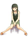  green_eyes green_hair legs original sandals shiba_murashouji sitting skirt smile solo 
