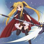  blonde_hair cape fate_testarossa gloves lmo mahou_shoujo_lyrical_nanoha red_eyes thigh-highs thighhighs twintails 