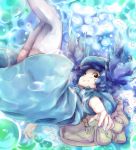  backpack bag blue_hair bubble hat kawashiro_nitori legs_up smile solo thigh-highs thighhighs touhou twintails underwater white_legwear white_thighhighs yoss_3 