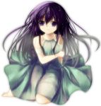  arm_grab armband bare_shoulders barefoot child dress fairy_tail kneeling purple_eyes purple_hair rain sad sitting solo violet_eyes wendy_marvell wet 