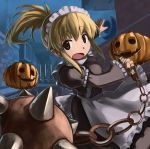  flail hirosato jack-o'-lantern maid maid-san_wo_migi_ni maid_headdress morning_star open_mouth ponytail pumpkin rachel_millfall solo spiked_mace weapon 