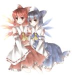  achi_cirno alternate_color alternate_element blue_eyes blue_hair bow cirno cosplay dual_persona fire hair_bow hakurei_reimu hakurei_reimu_(cosplay) ice multiple_girls parimu red_eyes red_hair redhead short_hair touhou 