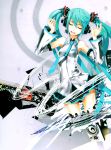  absurdres closed_eyes detached_sleeves green_hair hatsune_miku headphones highres long_hair nail_polish necktie open_mouth redjuice skirt solo speaker twintails vocaloid 