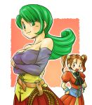  bare_shoulders breast_hold breasts carrie_golding chinyan cleavage corset cosplay costume_switch detached_sleeves dragon_quest dragon_quest_viii dress green_eyes green_hair jessica_albert large_breasts long_hair multiple_girls orange_hair red_eyes smile strapless_dress twintails whip 