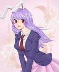 blazer bunny_ears lavender_hair long_hair necktie nobody-knows open_mouth rabbit_ears red_eyes reisen_udongein_inaba solo touhou v_arms 