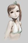  bikini_top brown_eyes brown_hair bust cozy face futami_mami idolmaster idolmaster_2 lips side_ponytail simple_background solo 