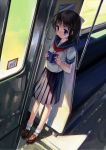  bus bus_interior original school_uniform serafuku solo takoyaki_(roast) train train_interior 