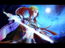  gradient_eyes katana kiku_no_ji midriff multicolored_eyes namine_ritsu navel ponytail red_hair redhead sword trap utau weapon 