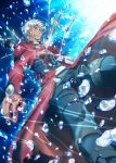  1boy archer blood bubble fate/stay_night fate_(series) grey_eyes highres impaled solo sword underwater velvelumpileuspil weapon white_hair 