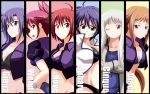  bikini breasts cinque cleavage column_lineup dieci from_behind ginga_nakajima green_eyes jacket long_hair mahou_shoujo_lyrical_nanoha mahou_shoujo_lyrical_nanoha_strikers midriff missing_eye nove numbers_(nanoha) one-piece_swimsuit purple_hair red_eyes red_hair redhead school_swimsuit short_hair silver_hair subaru_nakajima swimsuit wendi wink yellow_eyes 