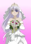  bride crown dress eyepatch flower hisatyu jewelry long_hair necklace rose rozen_maiden smile solo wedding_dress 