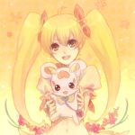  artist_request bad_id blonde_hair cure_sunshine flower futari_wa_precure hair_ribbon heartcatch_precure! juuya magical_girl midriff myoudouin_itsuki navel potpourri_(heartcatch_precure!) potpurri precure ribbon twintails yellow yellow_background yellow_eyes 