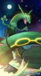  black_sclera claws colored_sclera english_text full_moon hakkentai_pokedan highres looking_at_viewer moon night no_humans open_mouth outdoors pokemon pokemon_(creature) rayquaza solo watermark yellow_eyes 