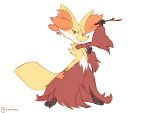  artist_name delphox full_body highres holding holding_stick looking_at_viewer nakios pokemon pokemon_(creature) red_eyes simple_background solo stick white_background 