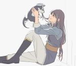  1boy black_footwear cat highres male_focus nspleee purple_hair tales_of_(series) tales_of_vesperia white_background yuri_lowell 