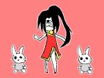 1girl 2others animated animated_gif black_hair chinese_clothes cyclops dancing flipnote_studio_(medium) odorika_(yume_2kki) official_art ponytail rabbit red_background tagme yume_2kki