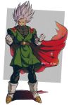  absurdres black_bodysuit bodysuit boots cape dragon_ball dragon_ball_super dragon_ball_super_super_hero gloves gohan_beast great_saiyaman highres medium_hair red_cape red_eyes relio_db318 simple_background son_gohan spiky_hair twitter_username white_footwear white_gloves white_hair 