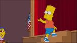 2boys auditorium bart_simpson black_eyes blonde_hair blowing_kiss blue_hair blue_pants blue_shoes miku_kirby_chanel milhouse_van_houten purple_shirt red_glasses red_pants red_shirt spiky_hair stage the_simpsons white_socks yellow_skin