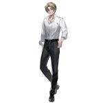  1boy armin_(girls&#039;_frontline) artist_request belt black_footwear black_pants blonde_hair breast_pocket closed_mouth collared_shirt dog_tags full_body girls_frontline green_eyes hand_in_pocket highres jacket long_sleeves looking_at_viewer male_focus official_art pants pocket shirt shoes short_hair simple_background smile solo standing third-party_source transparent_background white_shirt 