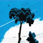  ball baseball bird blue_sky building clouds day highres iida_kento leaf no_humans original outdoors power_lines scenery simple_bird sky tree 