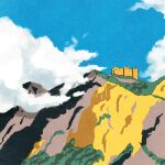  blue_sky building castle clouds day highres iida_kento mountain no_humans original outdoors scenery sky 