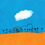  blue_sky clouds day desert ferris_wheel highres iida_kento no_humans original outdoors palm_tree roller_coaster sand scenery sky tree 