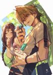  1boy 1girl absurdres blonde_hair brother_and_sister brown_hair casual closed_eyes dropping food hair_between_eyes highres holding holding_food holding_ice_cream ice_cream jounouchi_katsuya kawai_shizuka long_hair short_hair siblings standing summer sweatdrop teardrop tongue tongue_out upper_body xiao_(creation0528) yu-gi-oh! yu-gi-oh!_duel_monsters 