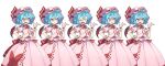  absurdres angry ascot bat_wings blue_hair brooch closed_eyes dress expression_chart hat hat_ribbon highres jewelry maid_headdress mob_cap morino_hon pink_dress pink_headwear puffy_short_sleeves puffy_sleeves red_ascot red_eyes remilia_scarlet ribbon scared short_hair short_sleeves siblings sisters smile touhou v-shaped_eyebrows wings worried wrist_cuffs 