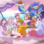 2boys 6+girls :d barefoot beach beach_umbrella blanket blue_eyes blue_shirt butler_(precure) chongire closed_eyes crop_top cup day drinking_glass elda_(precure) food glasses hair_ornament hair_ribbon halterneck holding holding_cup holding_food holding_tray hood hoodie horizon ichinose_minori kururun_(precure) laura_la_mer long_hair long_sleeves low_twintails miniskirt monster_boy monster_girl multiple_boys multiple_girls natsuumi_manatsu numeri_(precure) ocean on_ground onigiri orange_hoodie outdoors picnic pink_shirt pleated_skirt precure purple_hair purple_shirt redhead ribbon round_eyewear shirt short_hair short_sleeves side_ponytail sitting skirt smile suzumura_sango table takizawa_asuka ton_(ton39342104) tray tropical-rouge!_precure twintails umbrella violet_eyes white_hoodie white_skirt yellow_ribbon