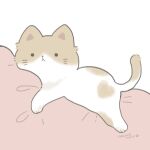  animal animal_focus artist_name brown_cat cat commentary_request necono_naco no_humans original pastel_colors signature simple_background tail_raised white_background white_cat 