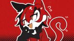  1boy absurdres animal_ears black_gloves blush cat_ears cat_tail coat ghost_(tama) gloves highres hololive holostars holostars_english machina_x_flayon male_focus monochrome open_mouth red_background red_coat redhead short_hair simple_background solo tail upper_body virtual_youtuber 