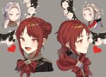  2girls age_progression blush braid earrings edelgard_von_hresvelg fire_emblem fire_emblem:_three_houses fire_emblem_warriors:_three_hopes garreg_mach_monastery_uniform hair_ribbon highres jewelry monica_von_ochs multiple_girls official_alternate_costume official_alternate_hairstyle open_mouth purple_ribbon ribbon smile violet_eyes white_hair yachimata_1205 