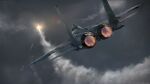  ace_combat ace_combat_7 aircraft airplane artist_name commentary dangodes english_commentary fighter_jet flying from_behind grey_sky highres jet military_vehicle missile no_humans outdoors sky thrusters vehicle_focus vehicle_request 
