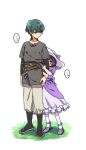  ... 1boy 1girl aged_down alternate_costume arm_hug belt bernadetta_von_varley black_footwear blue_eyes blue_hair boots brown_belt byleth_(fire_emblem) byleth_(male)_(fire_emblem) closed_mouth commentary_request dress fire_emblem fire_emblem:_three_houses grey_shirt hat height_difference highres looking_at_another pants pantyhose puffy_short_sleeves puffy_sleeves purple_dress purple_footwear purple_hair sheath sheathed shirt shoes short_hair short_sleeves short_sword sun_hat sword two-tone_dress violet_eyes weapon white_background white_dress white_headwear white_pants white_pantyhose zourimushi_(poibosu) 