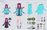  1girl aqua_coat aqua_eyes black_socks bloom_(irys) blue_shirt blue_skirt braid coat detached_wings fake_wings fashion glasses gloom_(irys) guyrys headphones heterochromia highres hololive hololive_english horns irys_(gamer)_(hololive) irys_(hololive) low_twin_braids multicolored_hair neckerchief official_alternate_costume official_art pleated_skirt purple_hair purple_neckerchief redhead redjuice reference_sheet school_uniform shirt shoes skirt sneakers socks twin_braids two-tone_hair violet_eyes white_footwear white_leg_warmers wings 