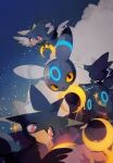  alternate_color animal_focus bird black_eyes black_wings bright_pupils carrying clouds cloudy_sky colored_sclera commentary crescent crescent_moon feathered_wings flying glowing holding li04r moon murkrow night night_sky no_humans outdoors pokemon pokemon_(creature) red_eyes shiny_pokemon sky sparkle standing star_(sky) umbreon wings yellow_sclera 