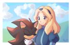  1boy 1girl 2020 blonde_hair border closed_eyes clouds furry furry_male heart-shaped_cloud maria_robotnik outside_border quark196 shadow_the_hedgehog signature sonic_(series) split_mouth upper_body white_border white_fur 