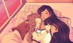  2girls absurdres aerith_gainsborough final_fantasy final_fantasy_vii final_fantasy_vii_remake hand_on_another&#039;s_shoulder highres multiple_girls okiura sleeping tifa_lockhart yuri 