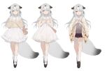  1girl animal_ears azur_lane brown_footwear frilled_skirt frills full_body grey_hair hagi_(ame_hagi) highres large_tail long_sleeves miyuki_(azur_lane) miyuki_(clear_skies_and_crepes)_(azur_lane) multiple_views official_alternate_costume sketch skirt socks tail two-tone_dress white_skirt white_socks yellow_eyes 