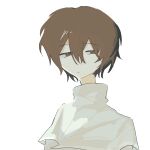  1boy brown_eyes brown_hair capelet chinese_commentary closed_mouth commentary_request hair_between_eyes jabuchi_you male_focus portrait saibou_shinkyoku shirt short_hair simple_background sketch solo white_background white_capelet white_shirt zhong_yu 