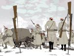  bayonet cart eris_(platoon-666) eris_(straying_platoon) gun hat military peaked_cap rifle salute snow tree trench_coat uniform wagon weapon winter 